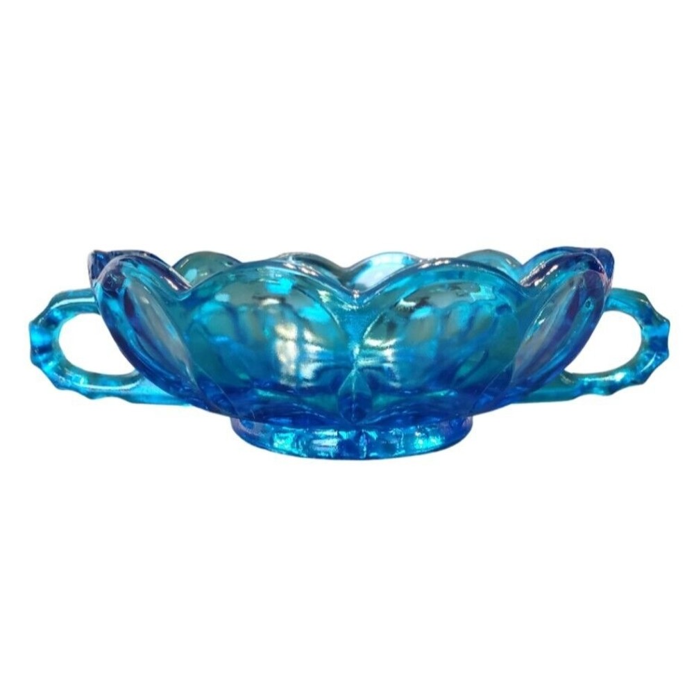 Vintage Anchor Hocking Blue Glass Double Handle Candy Dish